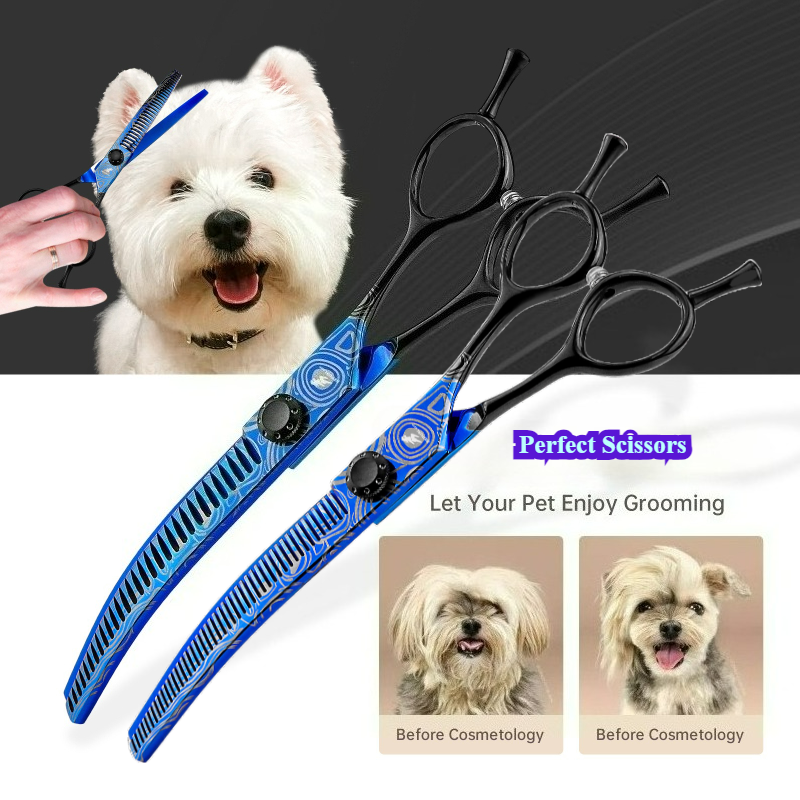 Dog Grooming Clippers - Fishbone Teeth Curved Chunker Scissors Thinning