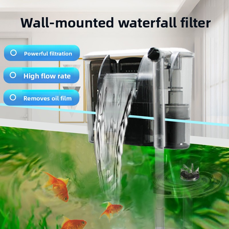 Fish Tank Filter Pump - Wall-Mounted Aquarium Water Purifier Built-In Pump